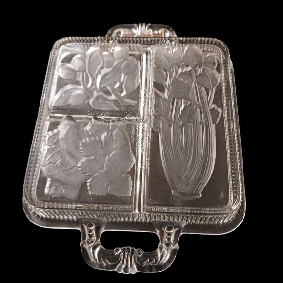 VTG Imperial Glass Intaglio Fruit Relish Tray - 3 Section Frosted Glass - Picture 5 of 8